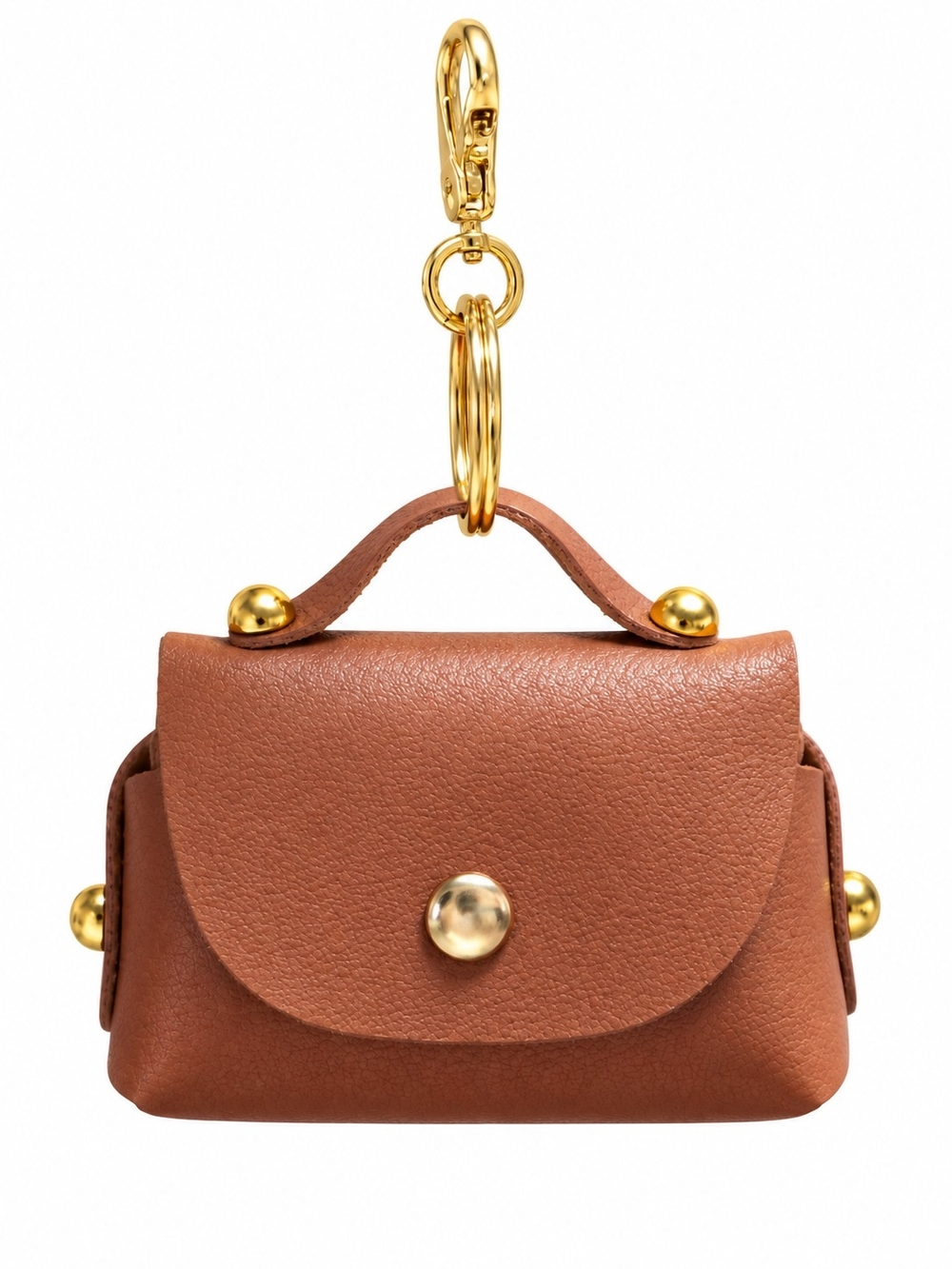 Mini Leather Like Charm Bag in Brown with Gold Hardware